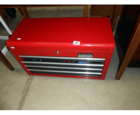 A Halfords pro tool chest with good selection of tools, socket sets, spanners (no key, front drawers open when top is lifted)