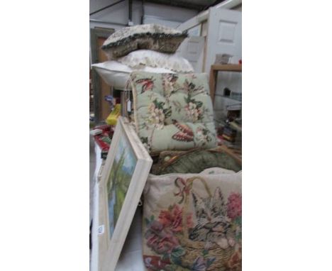 A mixed lot of good cushions including tapestry examples.