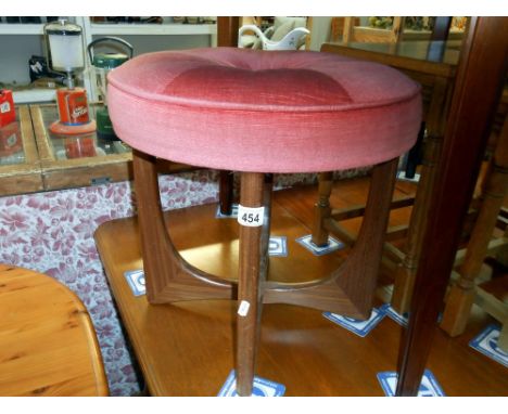 A vintage dressing table stool with dark pink velour seat height 46cm, diameter 46cm, ****Condition report**** Wooden base wo