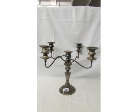 A 5 branch silver plate candelabra.