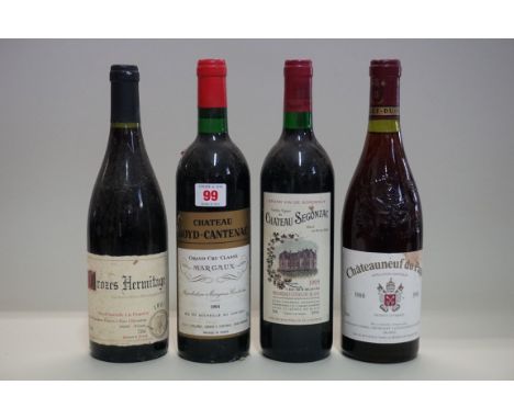 Four 75cl bottles of French red wine, comprising: Chateau Boyd-Cantenac, 1984, Margaux; Chateau Segonzac, 1995; Crozes Hermit