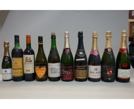 A mixed group of wine, to include: Campo Viejo Riojo, 1980; and various sparkling wines. (10) 