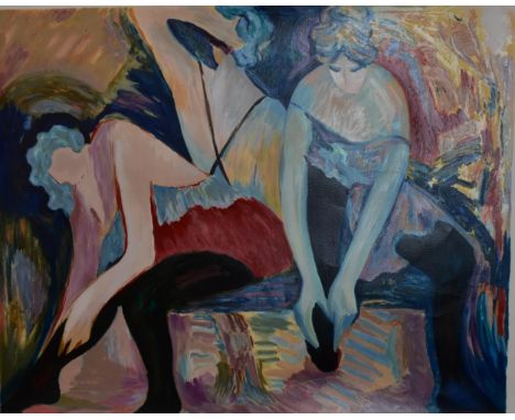 A large signed limited edition lithograph, ballerinas, framed but not glazed. W.108 H.92