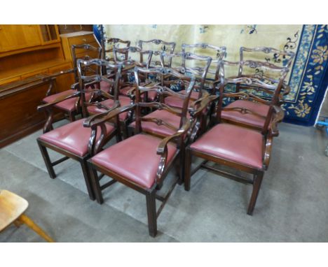 A set of ten Chippendale Revival mahogany dining chairs 