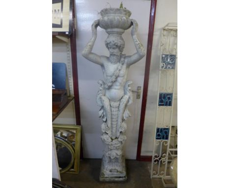 A large composite Herm of Atlas figural garden planter, 180cms h 