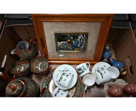 Mixed lot to include Royal Worcester coffee set printed with exotic birds, Satsuma eggshell part tea service, two modern cloi