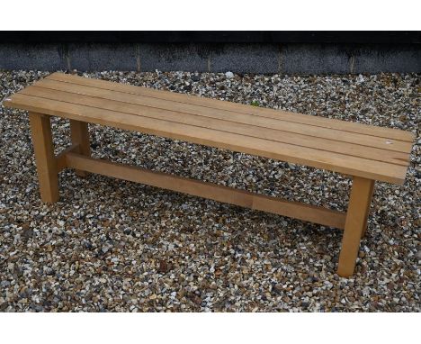 An Ikea 'Norden' beech hall bench wtih slatted seat, 150 cm wide x 35 cm deep x 45 cm high