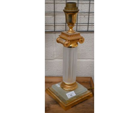 A brass and glass classical column table lamp by Versace, 36 cm high