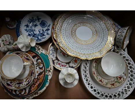 Various Georgian and later ceramic tableware including Barr Flight &amp; Barr and Chamberlains Worcester, Meissen, etc (box)