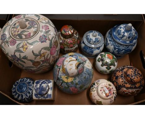 Ten various Asian and other ceramic storage jars and covers (box)