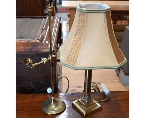 Vintage brass adjustable desk lamp (lacks shade) to/w a brass classical column table lamp (2)