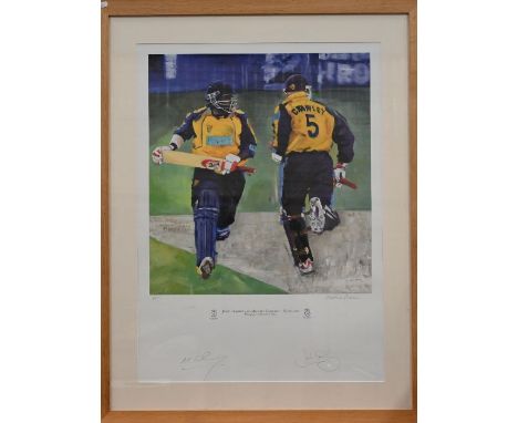 Artist proof print John Crawley and Michael Carberry Hampshire cricket print by Christopher Bishop, pencil signed by artist a