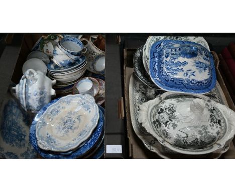A Brameld pottery 'Don Quixote' meat dish, tureen and four plates to/w a quantity of blue and white and other transfer printe