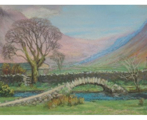 A pastel sketch, Celia Lockley, Packhorse Bridge Wasdale, signed, 20 x 31cm, plus frame and glazed