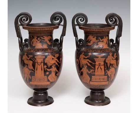 Pair of amphorae; Naples; 19th century.Ceramic.Measurements: 38 x 21 x 17 cm.Pair of amphorae from the 19th century, made in 
