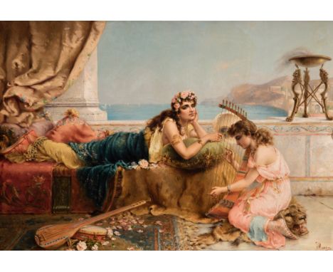 FRANCISCO MASRIERA Y MANOVENS (Barcelona, 1842-1902)."Classical Scene".Oil on canvas.Signed in the lower right area.Size: 66 