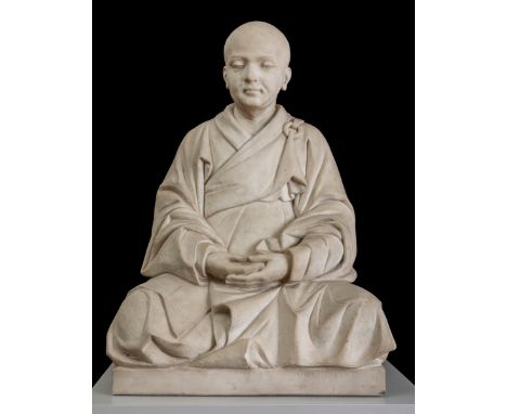 Italian school; 20th century."Child Budha".Marble.Signed Mario Pelleti on the base.Size: 75 x 33 x 43 cm.Marble sculpture rep