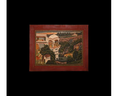 18th century AD. A polychrome painting depicting Shah Jahan and his favourite wife Mumtaz Mahal hunting tigers roaming in the