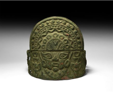 Transition Period, 2nd-12th century AD. An intact copper repoussé crown or headdress with broad band and arched central panel