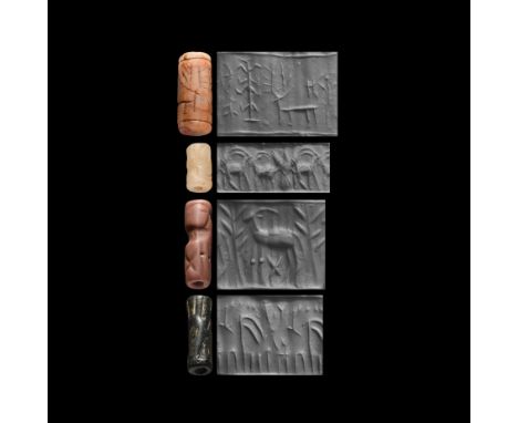 4th-3rd millennium BC. A group of cylinder seals, each accompanied by a museum-quality impression, comprising: Jemdet Nasr pi