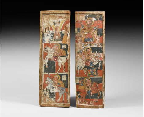 18th century AD. A two panel wooden portable camp painted icon, representing six scenes of life of Christ and Saints, divided