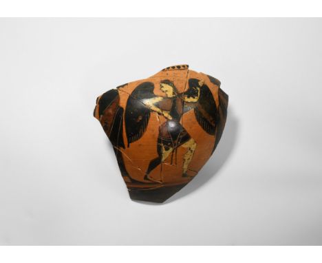 540-530 BC. A ceramic Attic black-figure fragment from a Type B amphora, attributed to the circle of The Swing Painter (Schau
