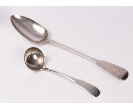 A Scottish silver oar pattern toddy ladle, Alexander Henderson, Edinburgh 1809, initialled JA and a George IV basting spoon, 