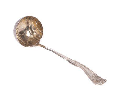 A Dutch silver soup ladle, the handle decorated shells and vines, approximately 267g   CONDITION REPORT:  Stem repaired and s