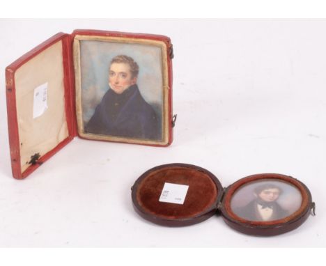 Mary Heape (19th Century)/Portrait Miniature of a Gentleman/half-length, wearing a blue coat/watercolour on ivory, 7.5cm x 6c