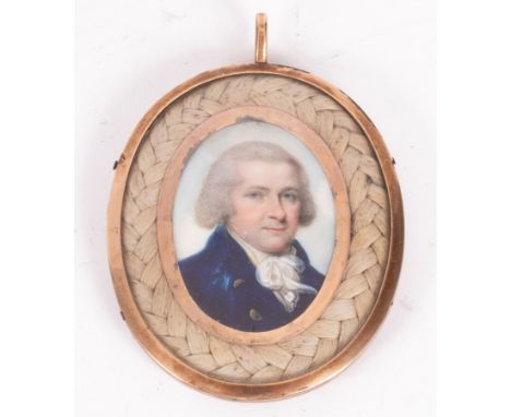Manner of Adam Buck (1759-1833)/Portrait Miniature of a Gentleman/shoulder-length, wearing a wig and blue coat/watercolour on