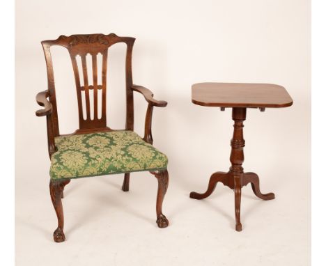 A country Chippendale open armchair, with splat back, upholstered seat and on cabriole legs with claw and ball feet together 