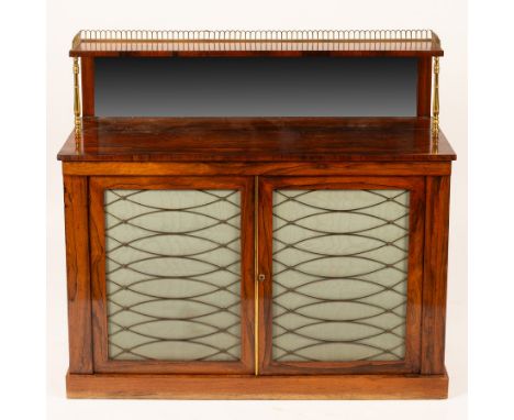 A Regency rosewood chiffonier, the raised shelf supported by gilt brass columns, 137cm wide CONDITION REPORT: 37cm shelf dept