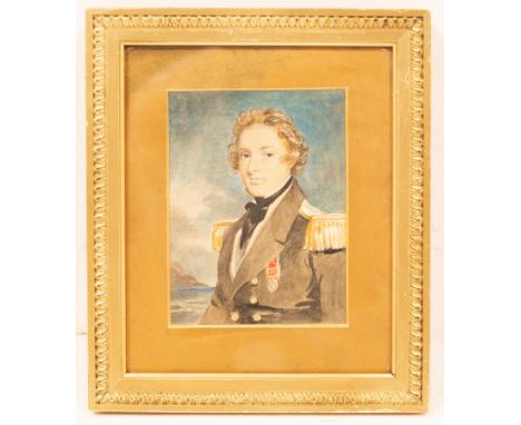 English School, 19th Century /Portrait miniature of an Officer/half-length/watercolour on paper, 12cm x 9cm   CONDITION REPOR