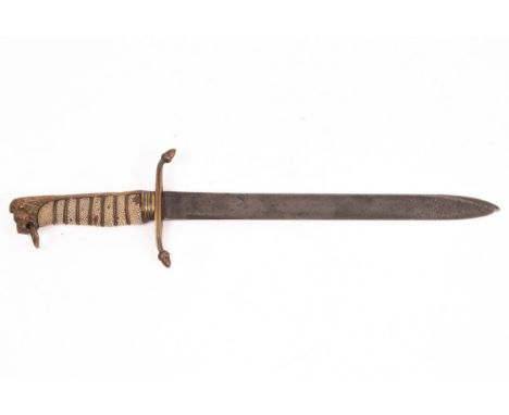 A midshipman's dirk, circa 1850, the hilt with acorn finials, the shagreen handle with ringed lion mask head finial, 42.5cm l
