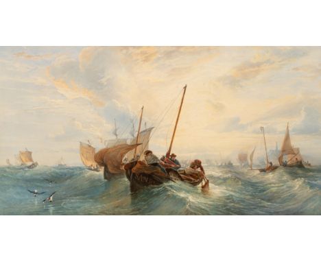 Edward Duncan (1803-1882)/Fishing Boats in a Rough Sea/signed and dated 1856/watercolour, 62cm x 115.5cm   CONDITION REPORT: 