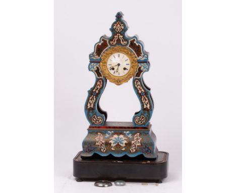 A French Boulle and painted cased mantel clock, the white enamel dial with Roman numerals in blue and signed Brequet à Paris,