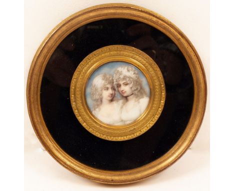 Manner of Andrew Plimer/Portrait Miniature of The Redoute Sisters/bust length, both dressed in white/circular/watercolour on 