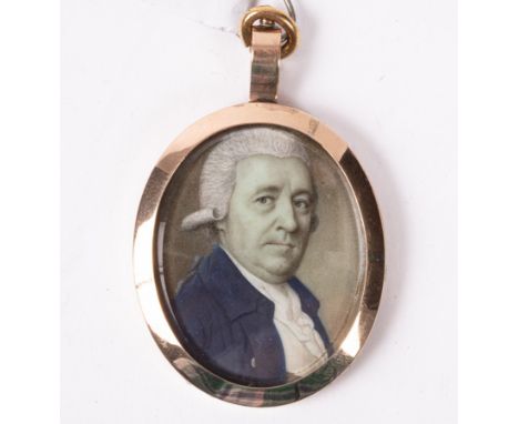 Manner of Charles Robertson (1759-1821)/Portrait Miniature of a Gentleman/wearing a wig and blue coat/watercolour on ivory, 3