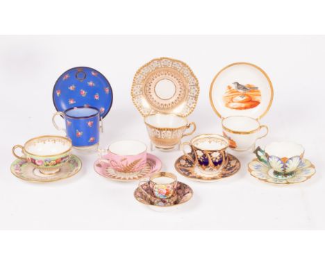 A group of eight 19th Century English porcelain cups and saucers, including Chamberlains and Doulton   CONDITION REPORT:  - C