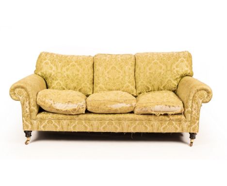 A three-seater sofa by George Smith Ltd., fitted loose seat and back cushions, upholstered in Gainsborough silk, on turned le