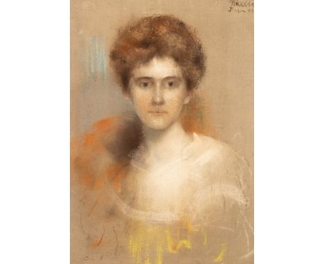 Maddern??/Portrait of a Lady/half-length, with brown hair, wearing a lace blouse/oil on canvas, 64cm x 50cm CONDITION REPORT: