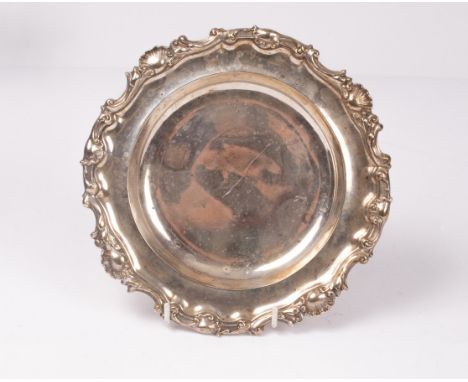 A Victorian silver dish, John Samuel Hunt, London 1844, with shell and scroll border, marked Hunt & Roskell late Storr, Morti