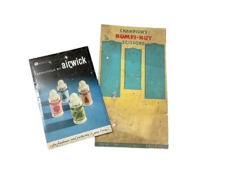 Vintage airwick aerosols shop display advert and a shop display board for scissors (2). Proceeds from the sale of this lot wi