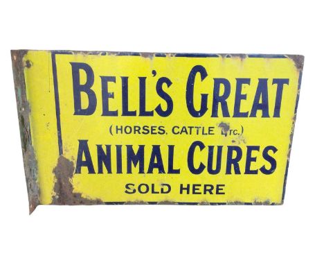 Original 'Bell's Great Animal Cures' enamel sign, with bracket, 51cm x 30.5cm