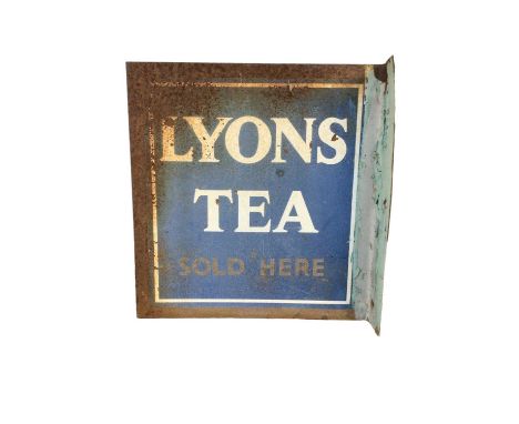Original Lyons Tea enamel sign with bracket, 31cm x 29cm