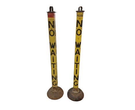 Two vintage police 'No Waiting' bollards, 82cm high 