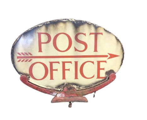 Original enamel Post Office sign in cast iron bracket, 45.5cm wide