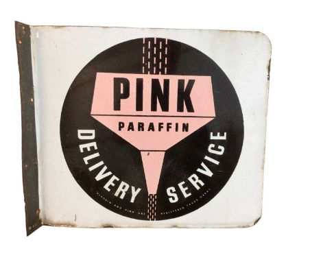 Original Aladdin 'Pink Paraffin Delivery Service' enamel sign, with bracket, 49.5cm x 42cm