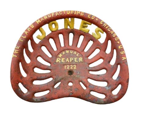 'Jones Manual Reaper 1222', Chicago, U.S.A., painted implement seat, 43cm wide