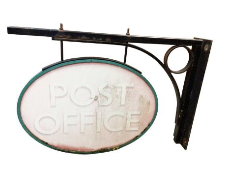 Original Post Office sign on cast iron bracket, the sign 57cm wide
